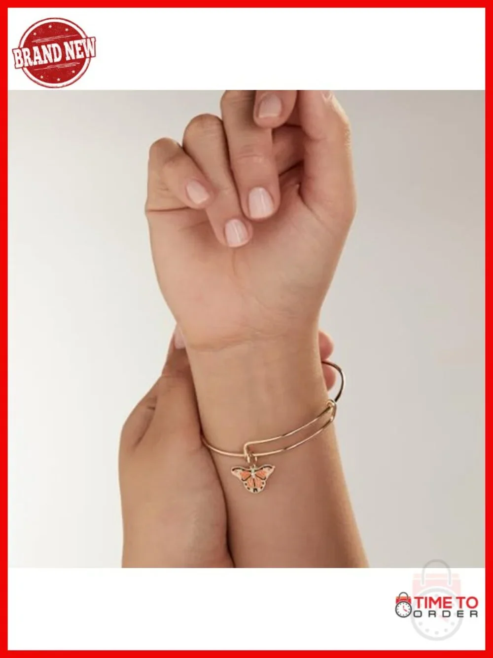 Expandable Butterfly Charm Bangle Bracelet - Gold Plated Brass
